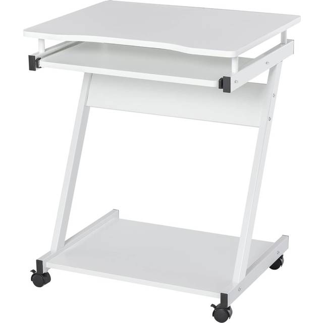 Movable Computer Desk with 4 Moving Wheels Sliding Keyboard Tray Home Office Workstation White