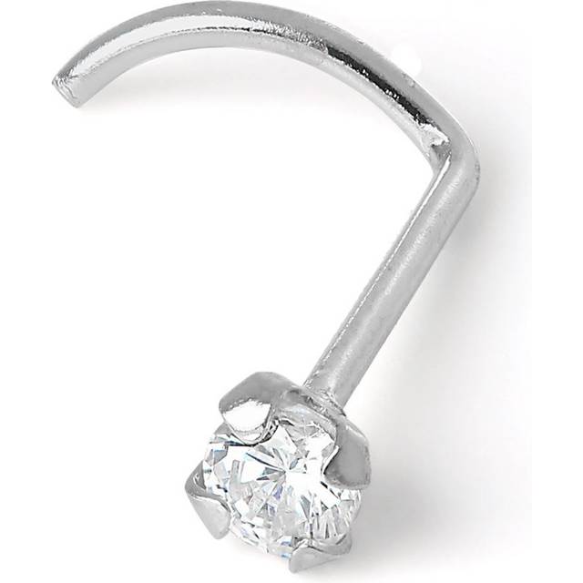 9ct white gold & 2mm round clear cz crystal nose screw stud piercing studs