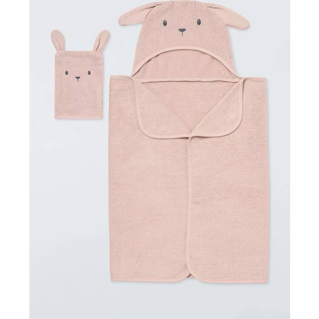 John Lewis Baby Bunny Hooded Towel & Mitt Set, Pink