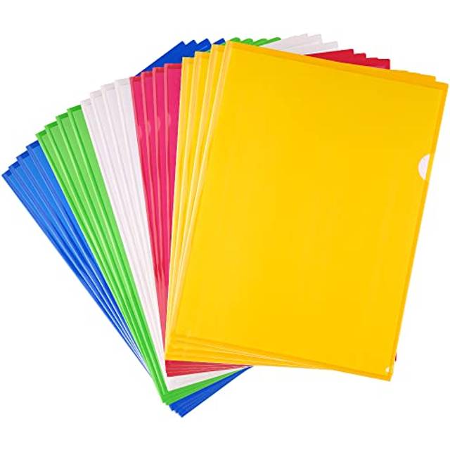 20 Pack A4 Cut Flush Folders Plastic File Document Wallet Folders Top and Side Opening Plastic Wallets Assorted Colors