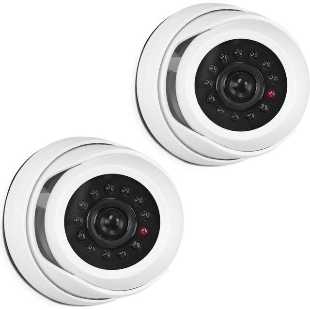Dummy Camera with Light - Fake CCTV Security Surveillance Dome with Flashing LED Lights - Theft Deterrent - White, x2