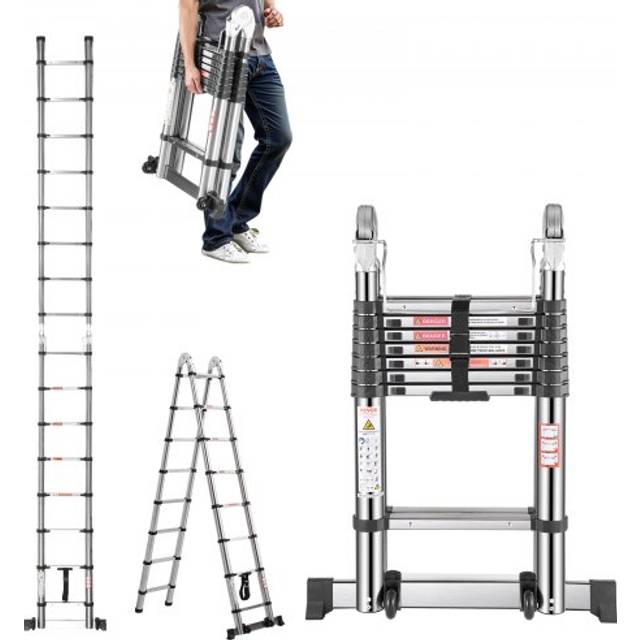 VEVOR Telescoping Ladder A-Frame Stainless Steel 16.5 ft Extension Ladders
