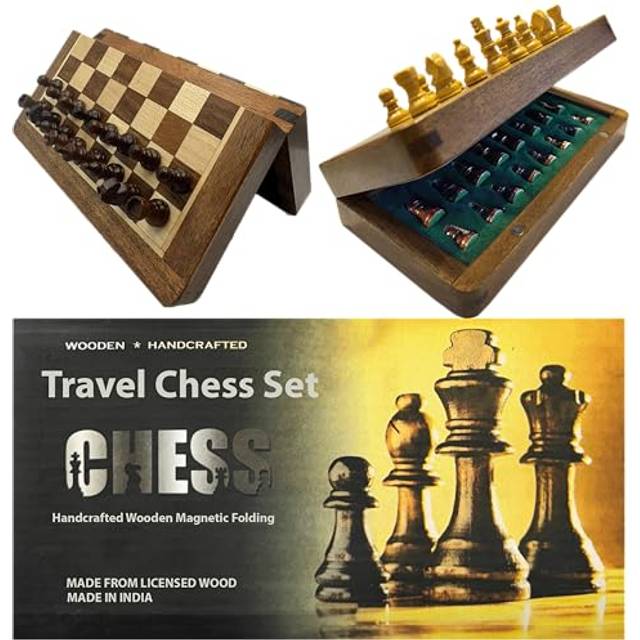 Travel Chess Set, Magnetic Chess Board and Pieces, Portable Chess Set, Magnetic Chess Set with Built-in Storage, Foldable Chess Board, Pocket Size