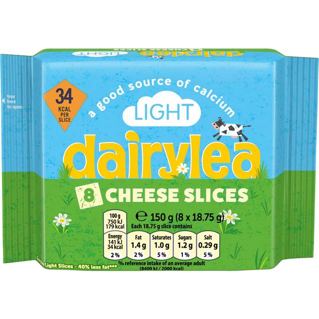 Dairylea Light Cheese Slices 8 x 18.75g (150g)