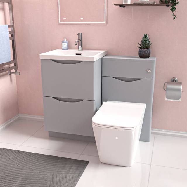 Nes Home Matte Grey 1000mm Freestanding Basin Vanity WC Unit & Square BTW Toilet