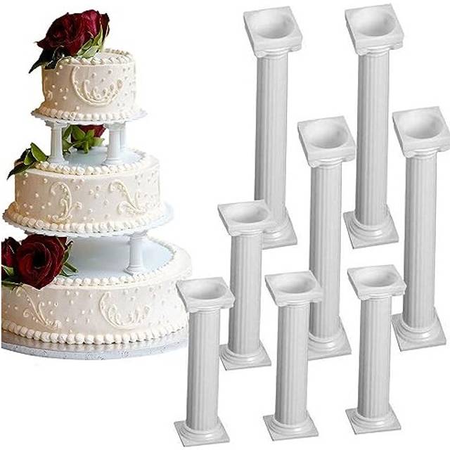 8 Piece Set White Small + Large Plastic Cake Pillars, Roman Pillar Plastic Cupcake Stand Cookies Tray Pillar Stand Valentine's Day Wedding Birthday