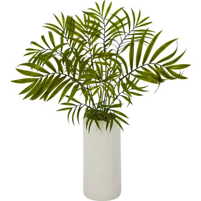 Nearly Natural 18in. Mini Areca Palm Artificial Plant in White Planter, Green