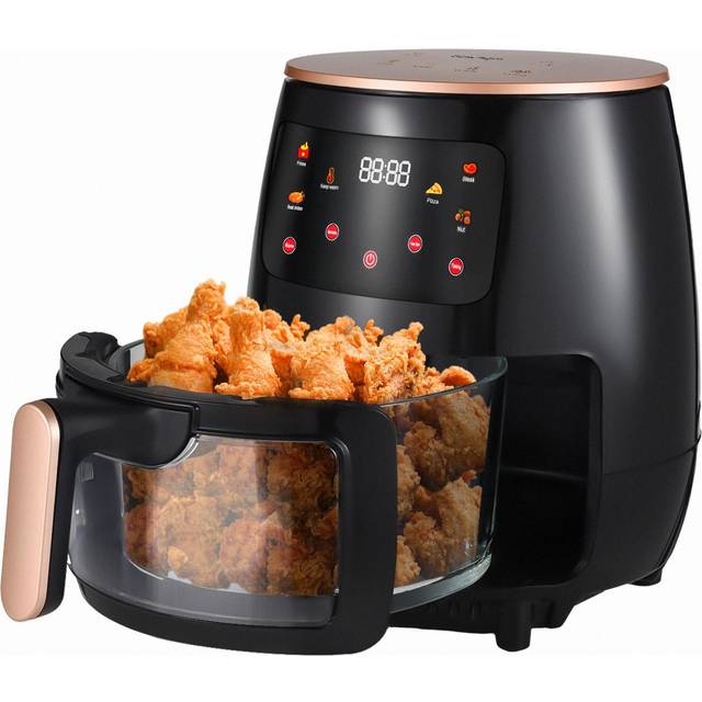 Air Fryer Oven 2400W Oil Free Nonstick Cooker with 6 Cook Presets Borosilicate Glass Basket 6 QT UK Plug white