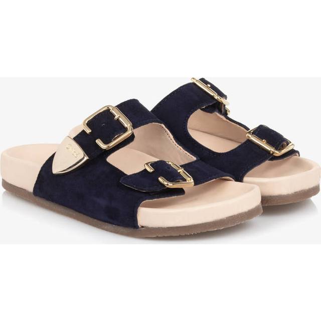 Chloé Girls Navy Blue Suede Leather Buckle Sandals - 30