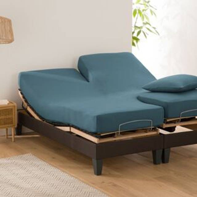 Scenario Plain 100% Organic Cotton Fitted Sheet for Articulated Bed - petrol blue - KING (160X200cm)