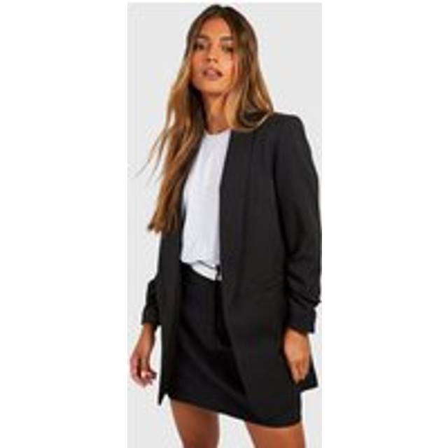 Womens Ruched Sleeve Tailored Blazer - Black - 12, Black