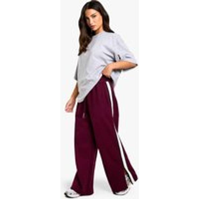 Womens Petite Side Stripe Tape Split Hem Wide Leg Joggers - Red - L, Red