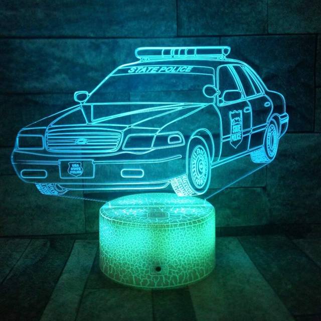 3D Police Car Night Light Led Touch Switch Decor Table Desk Optical Illusion Lamps 7 Color Changing Lights LED Table Lamp Xmas Home Love Birthday Chil