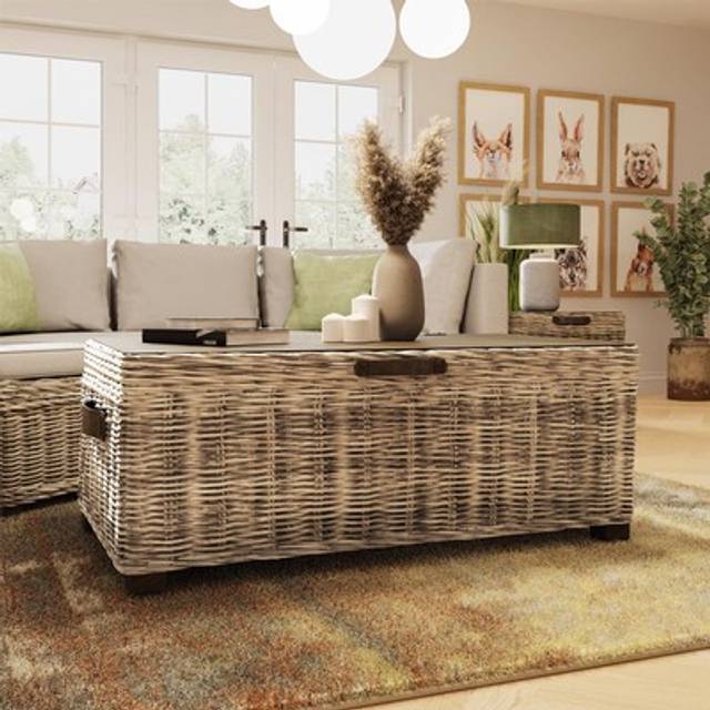 Fwstyle Kubu Rattan Pine Handmade Storage Coffee Table, Brown