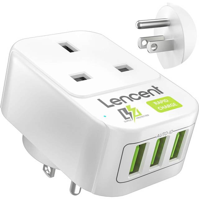 UK to US Plug Adapter with 3 USB Ports, Grounded America Travel Adapter for USA Mexico Canada Thailand and More (Type B)