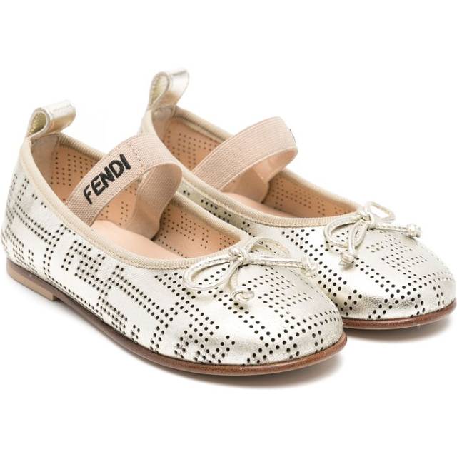 Fendi Kids - perforested logo ballet flats - kids - Leather/Leather/Leather/Rubber - 22 - Gold