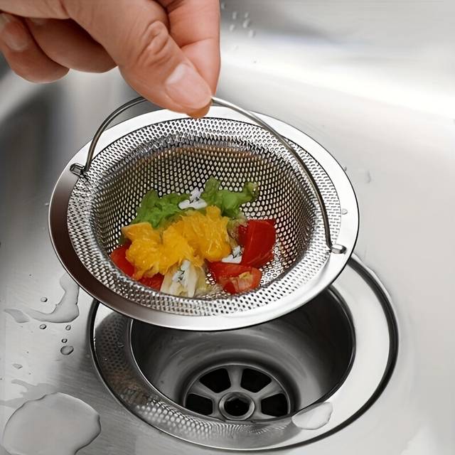 (?silvery?, 1) Modern Stainless Steel Round Sink Strainer with Handle - Anti-Clog Mesh Filter for Kitchen and Bathroom Sinks