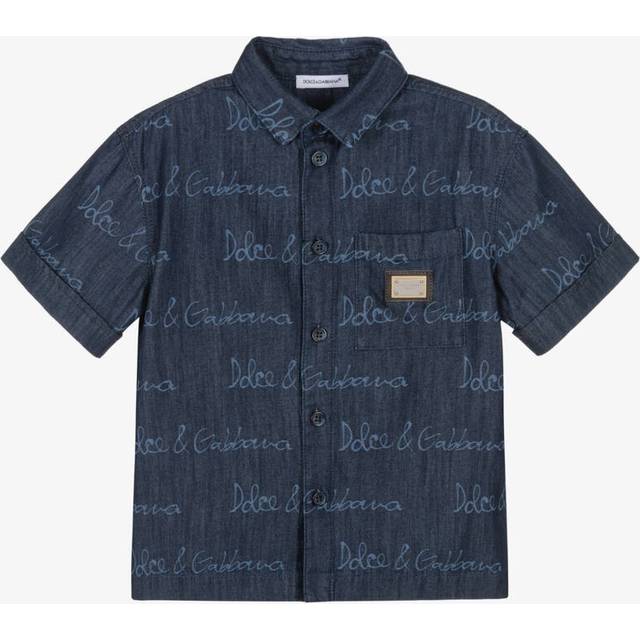 Dolce & Gabbana Boys Dark Blue Cotton Shirt With Logos - 5 year