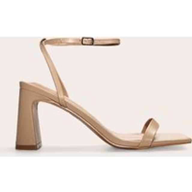 Nude PU Pu Square Toe Barely There Block High Heel Sandals, Pink - 7