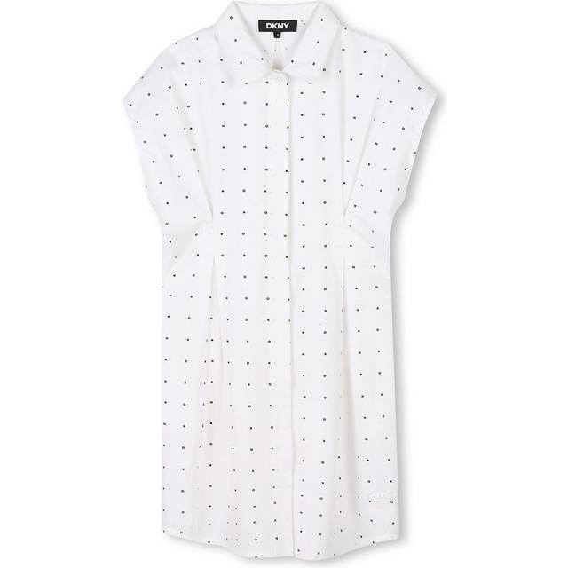 Dkny Girls White Logo Print Cotton Shirt Dress - 4 year
