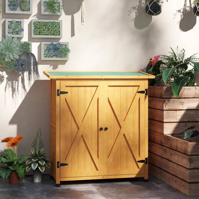 Patchen Garden 4 ft. W x 2 ft. D Solid Wood Storage Shed - Yellow (110cm W X 55cm D X 117cm H)