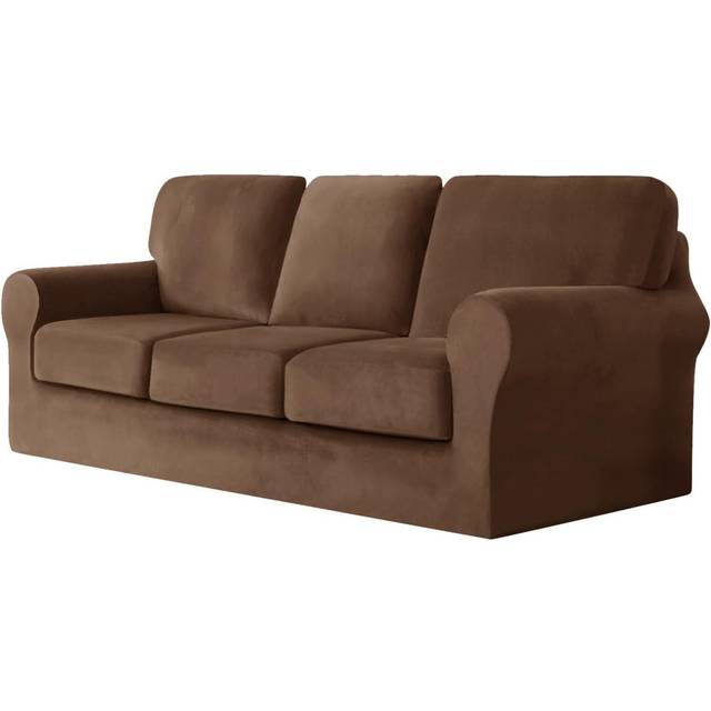 Sofa Cover With Separate Seat Cushions And Backrests Stretch Velvet Sofa Slipcover Couch Covers Furniture Protector Split Combined (Dark Gray,Large 3- - Brown (185cm H X 235cm W X 104cm D)