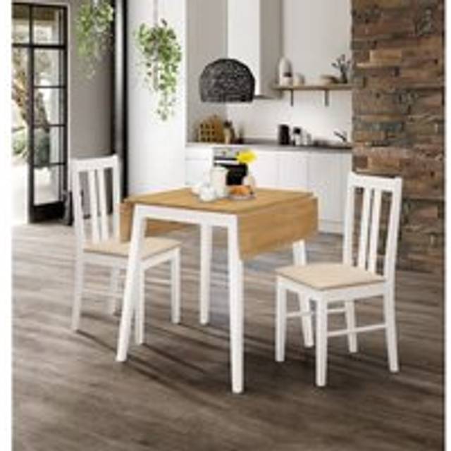 Ledbury Small Dining Table and Chair Set 2, Drop Leaf Table with Dining Chairs in Beige Fabric Seats, Foldable Table and Chairs, Dining Room Set in