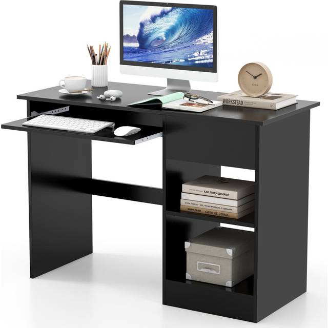 Wooden Computer Desk with Pull-out Keyboard Tray-Black