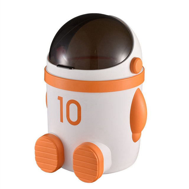 Home Decor Large-Astronaut-Themed Trash Can with Lid Capacity, Orange