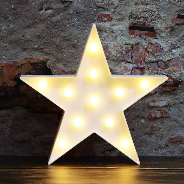 LED Marquee Star Signs Night Lights, Battery Operated Star Shaped Desk Table Lamp for Kids, Baby, Child, Girl Gift,Wall Decor-Star(White)