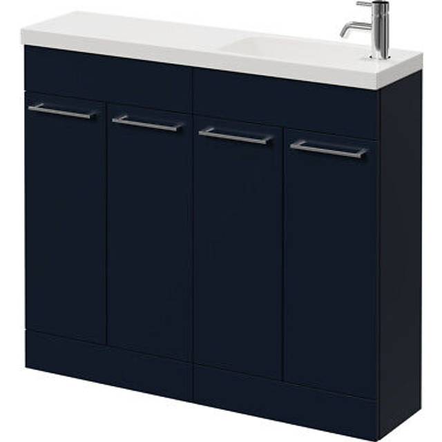 Napoli Combination Floor Standing Vanity Unit with Slimline 1 Tap Hole Round Basin and 4 Doors with Chrome Handles | Deep Blue | MDP | 1000mm