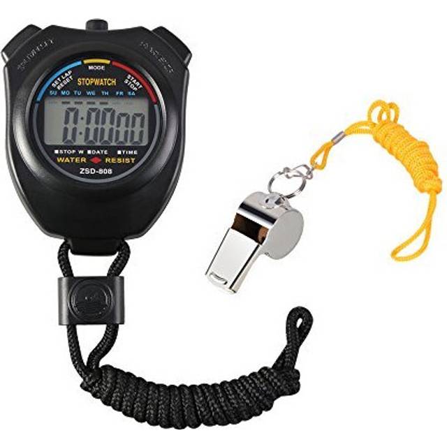 Digital Sport Stopwatch Timer with Stainless Steel WhistleLarge LCD Display Suitable for FootballBasketball RunningSwimmingFitness and More