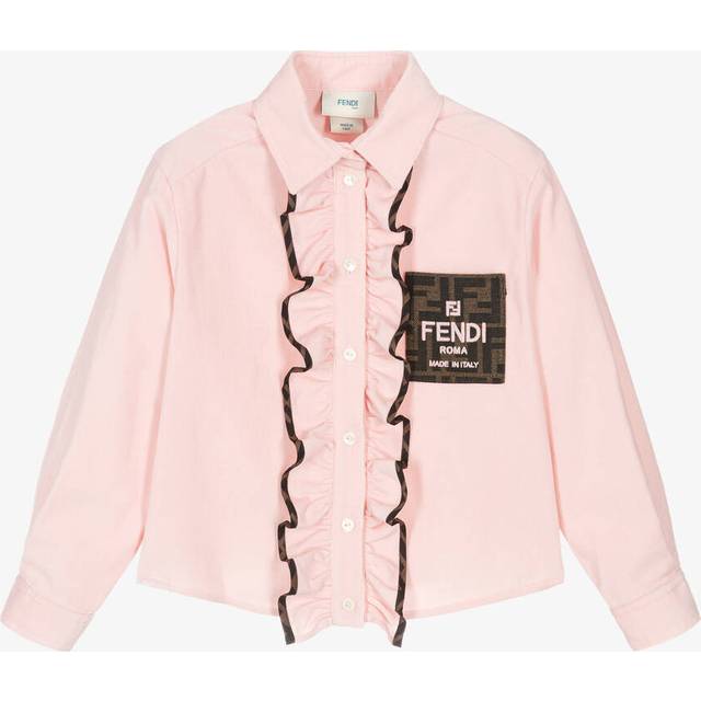 Fendi Girls Pink Corduroy Ff Pocket Blouse - 4 year