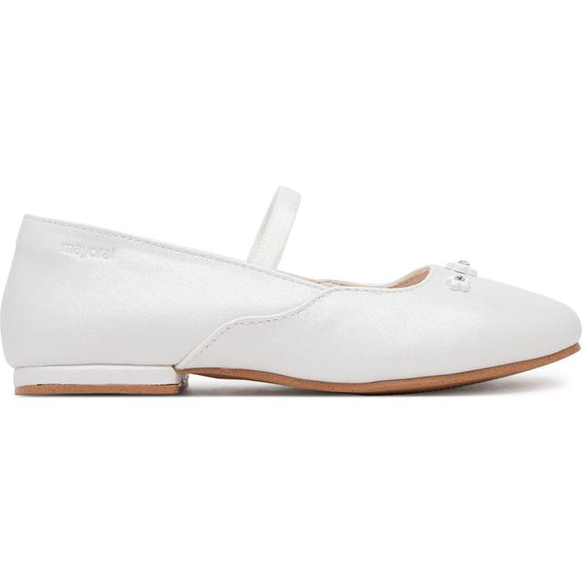 Mayoral Girls White Faux Leather Flower Pumps - 26