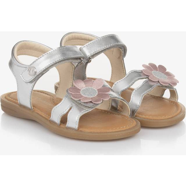 Naturino Girls Silver Leather Flower Sandals - 28