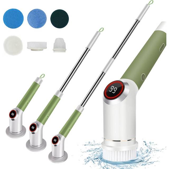 Electric Spin Scrubber IPX5 Waterproof Dual Speed LCD Display Cordless Power Shower Scrubber with green