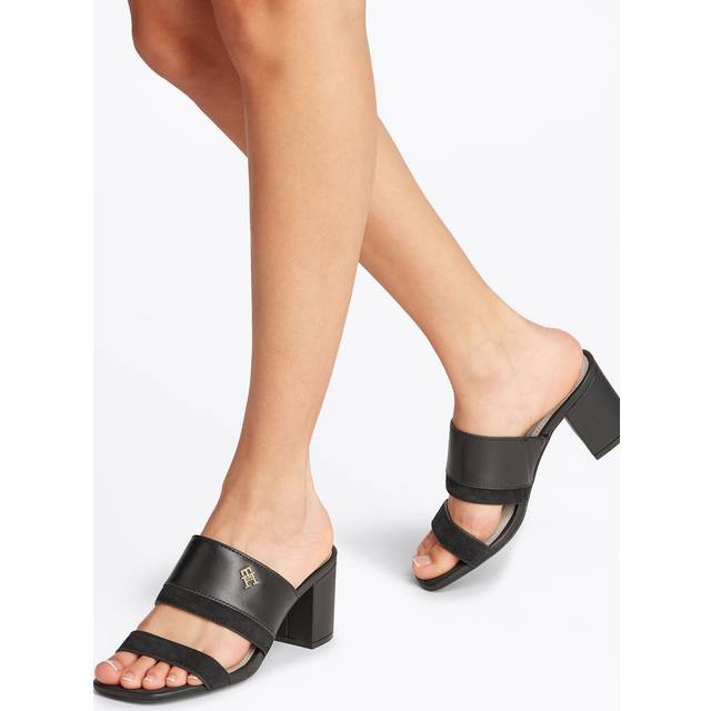 Tommy Hilfiger Leather and Suede Block Heel Mule Sandals