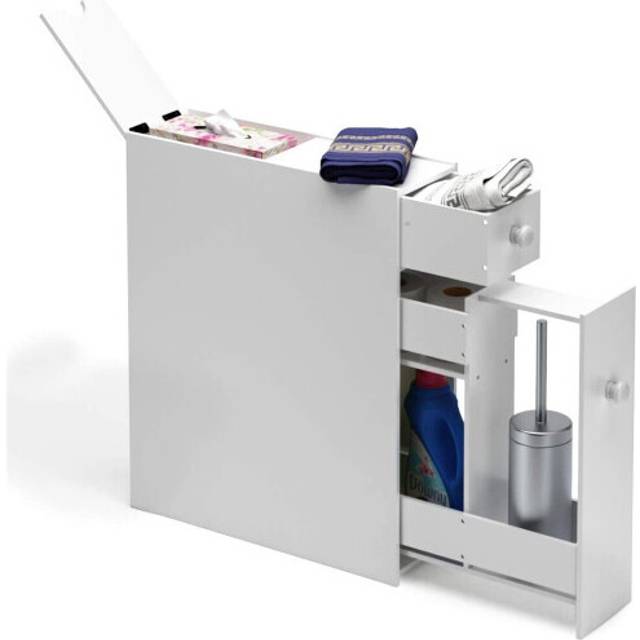 Slim White Wooden Free Standing Portable Bathroom Cabinet Organiser Storage