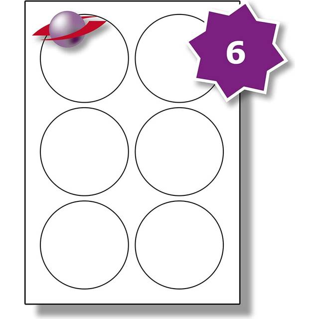 6 Per Page/Sheet, 5 Sheets (30 Round Sticky Labels), Label PlanetÃ White Blank Plain Matt Self-Adhesive A4 Circular Circle Permanent 80mm