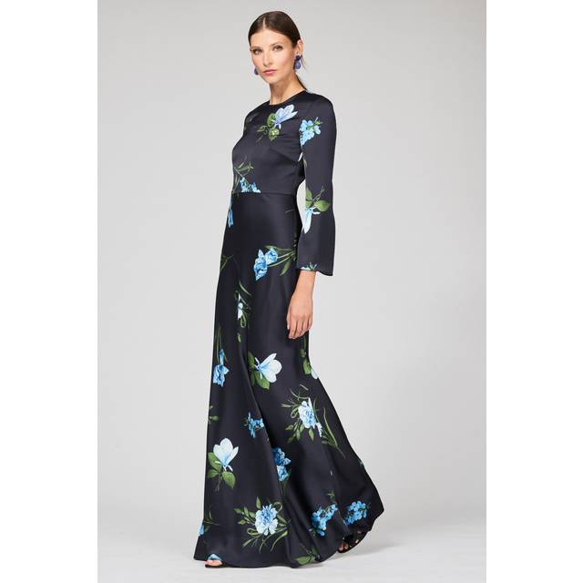 Alex Embellished Floral-Print Satin Crepe Gown - NIGHT SKY BLUE OCULATA - 4