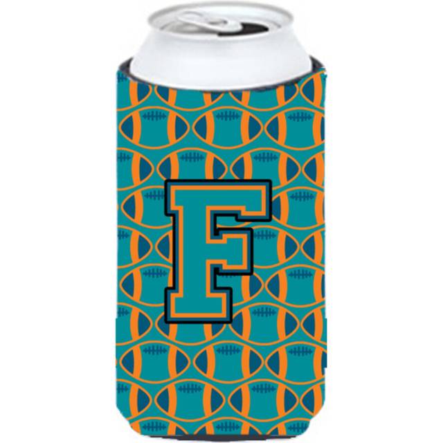 Letter F Football Aqua  Orange and Marine Blue Tall Boy Beverage Insulator Hugger CJ1063-FTBC