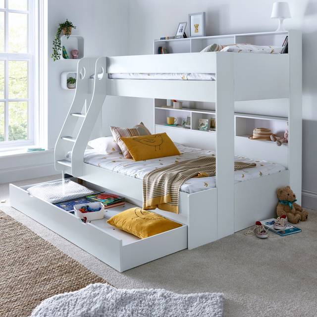 Bedmaster Oliver White Triple Sleeper Bunk Bed With Drawer, White
