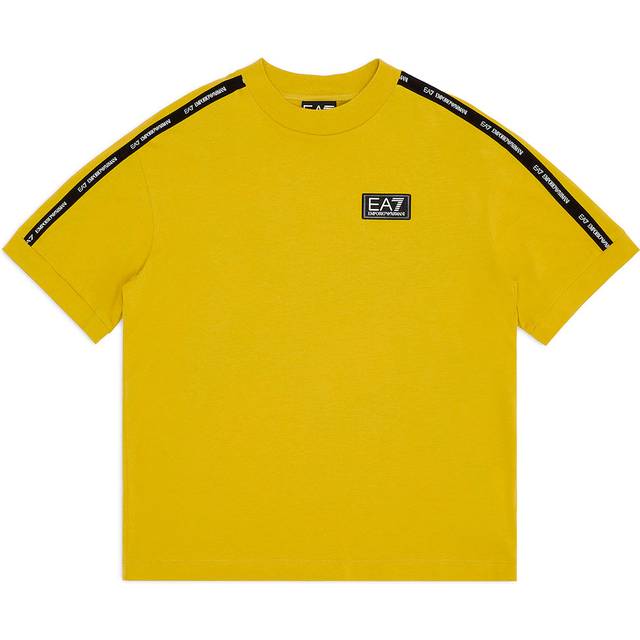 EA7 Emporio Armani Boys Tape Logo Short Sleeve T-Shirt - Yellow, Yellow, Size 6 Years - 6 YEARS