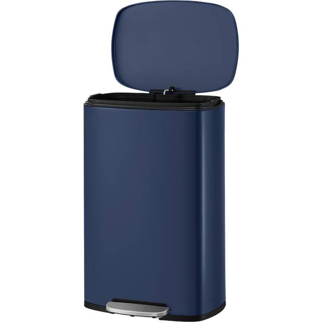 50 L Kitchen Bin, Rubbish Bin, Stainless Steel Trash Bin, Soft Close, Blue