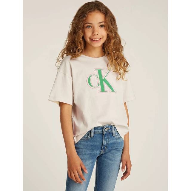 Calvin Klein Kids' Cotton Monogram Boxy T-Shirt, Turtledove