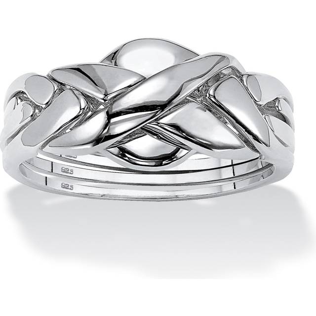 PalmBeach Yellow Gold-Plated or Platinum-Plated Sterling Silver Puzzle Ring Size 10