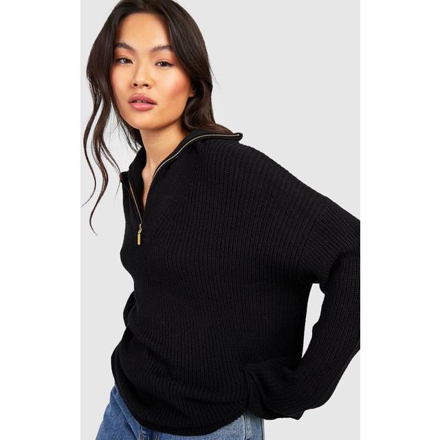 Womens Half Zip Collar Jumper - Black - M, Black