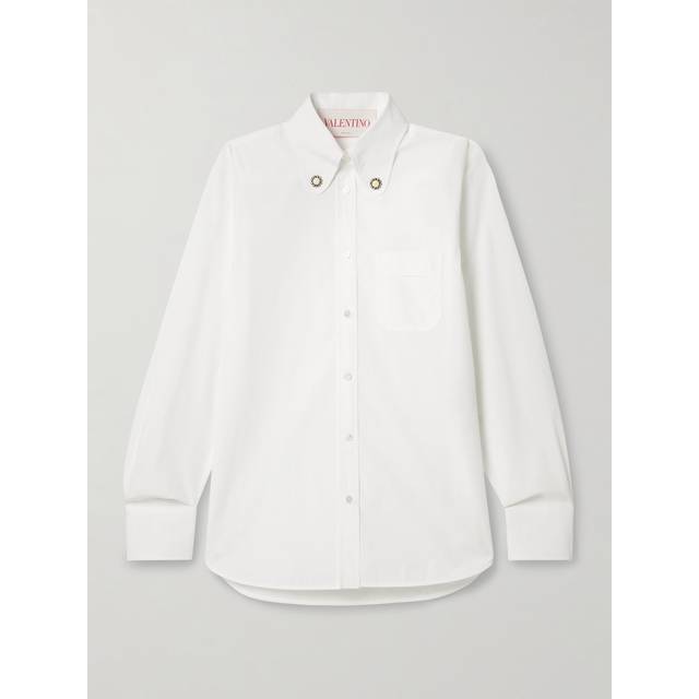 Embellished-Collar Cotton Poplin Shirt - WHITE - 36 IT (0 US)