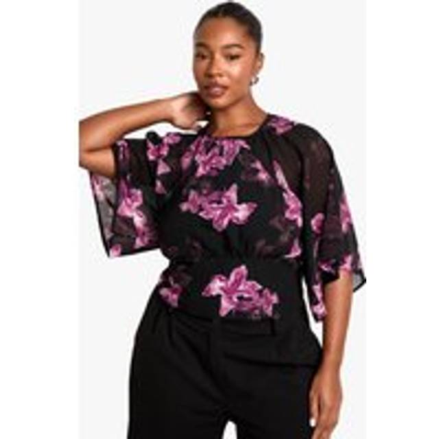 Womens plus floral tie back chiffon blouse - Purple - 22