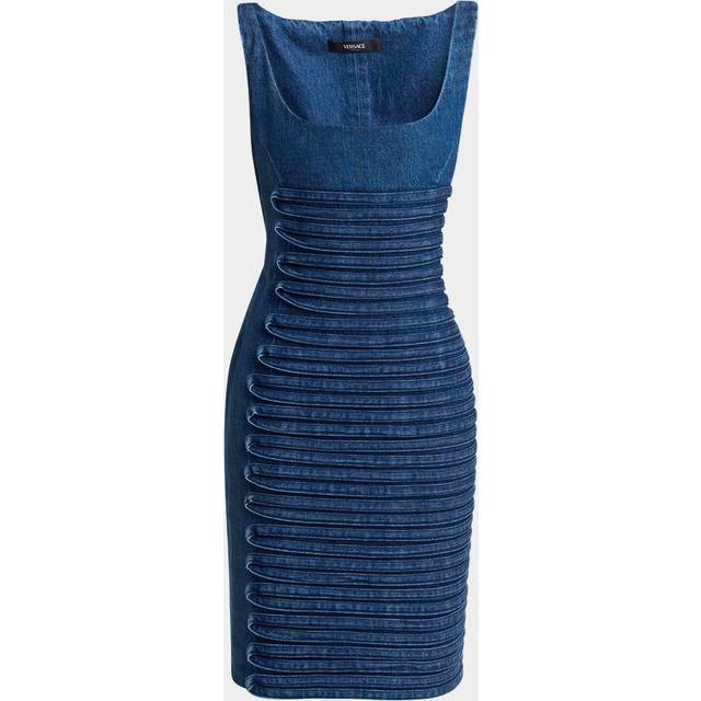 Stripe Embroidered Sleeveless Denim Dress - MEDIUM BLUE - 42 IT (6 US)